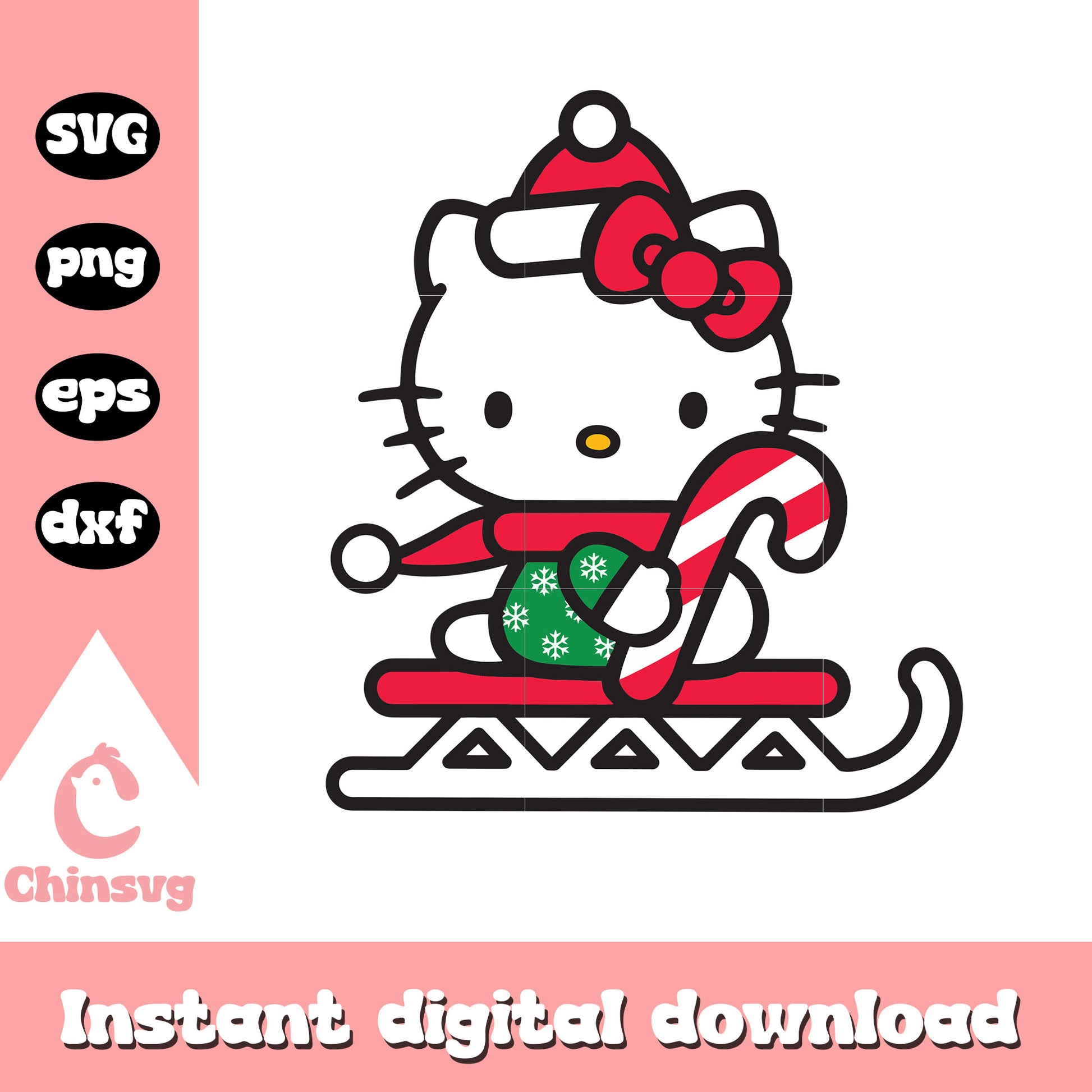 Hello kitty red winter costume design svg, hello kitty winter svg