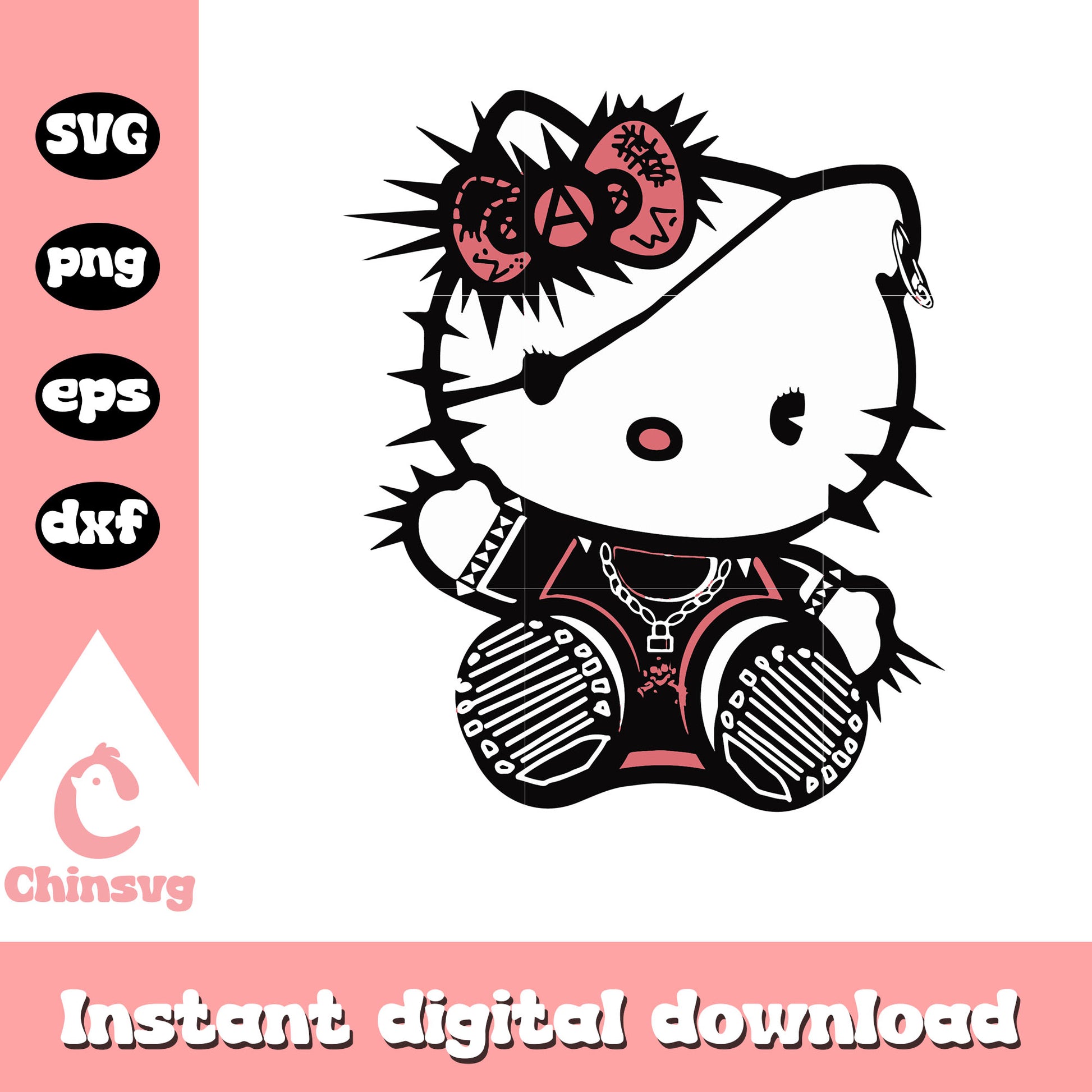 Hello kitty rock style cartoon svg, sanrio cartoon svg, hello kitty svg