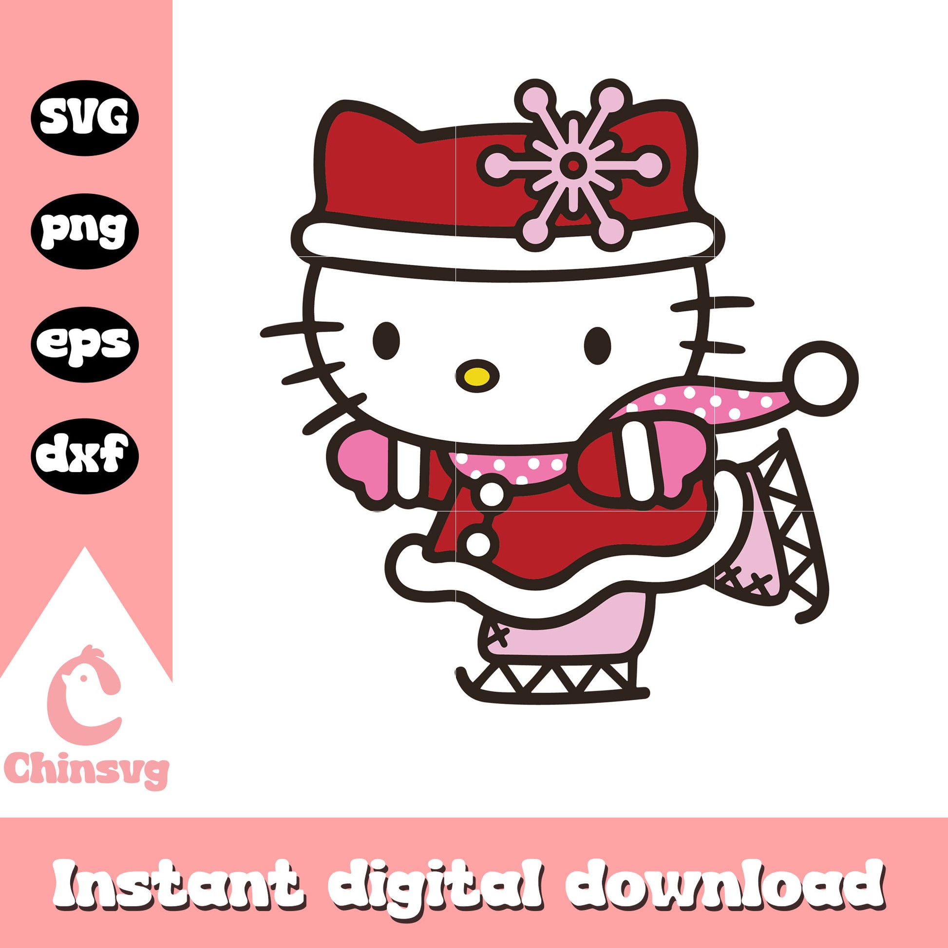 Hello kitty sikiing winter svg, hello kitty winter​ svg