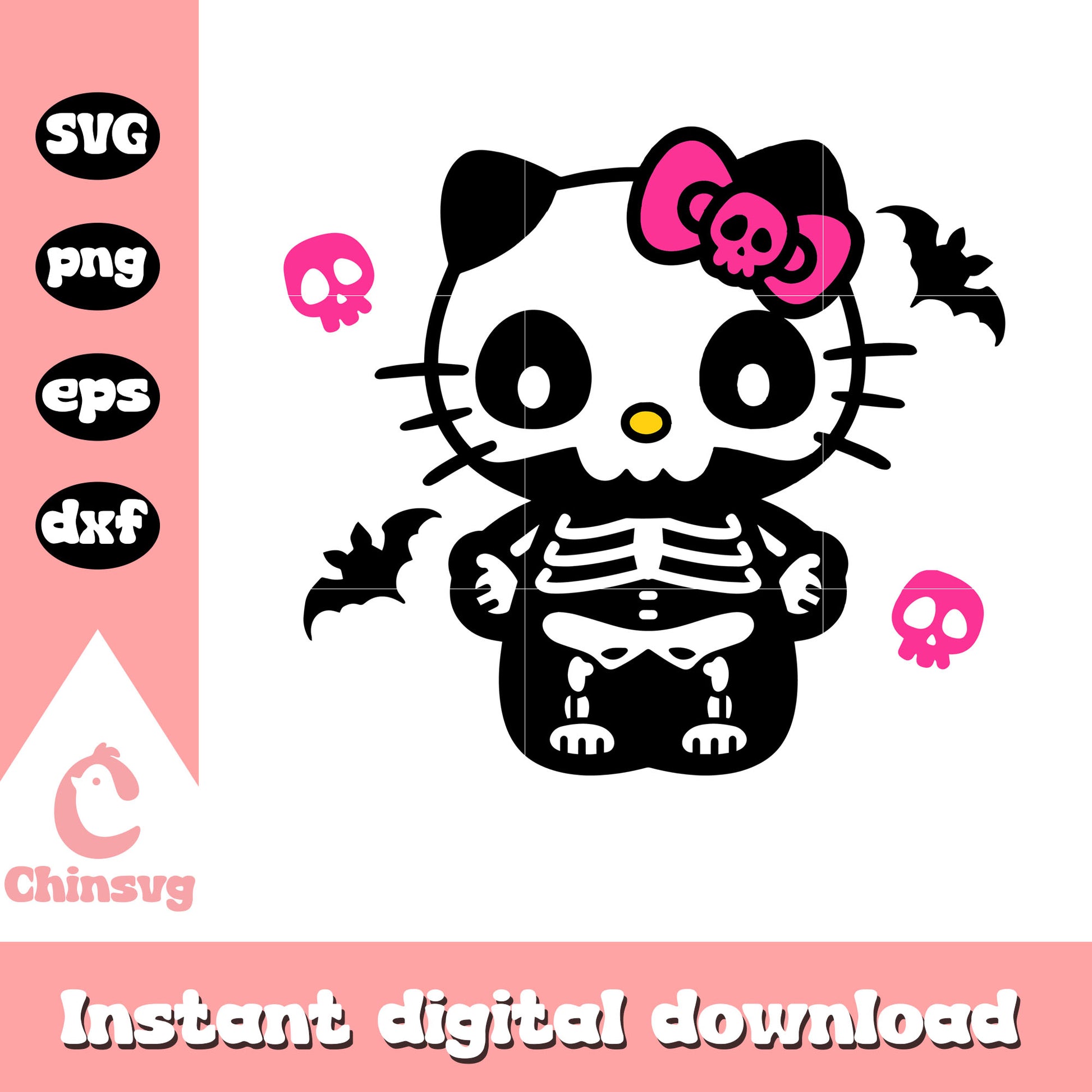 Hello kitty skeleton cute svg, hello kitty halloween svg, kitty cat svg