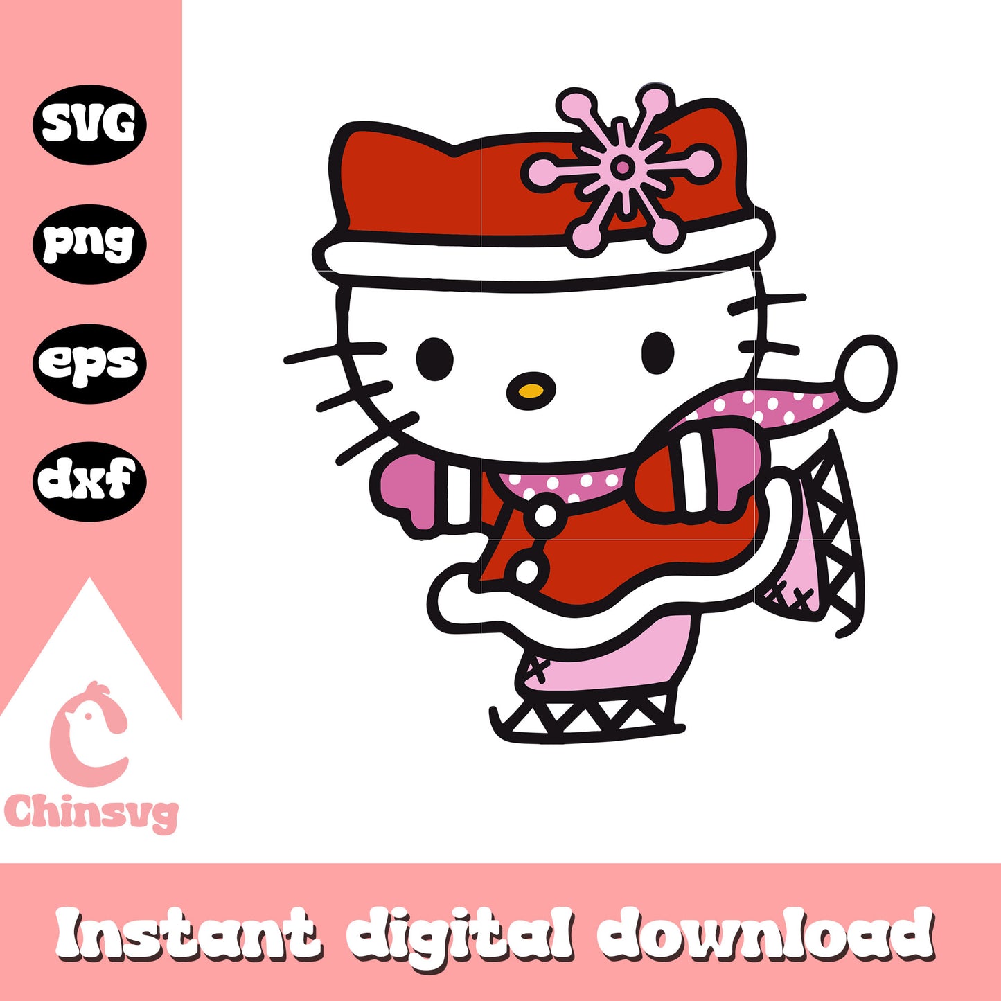 Hello kitty skiing in the winter svg, hello kitty costume svg