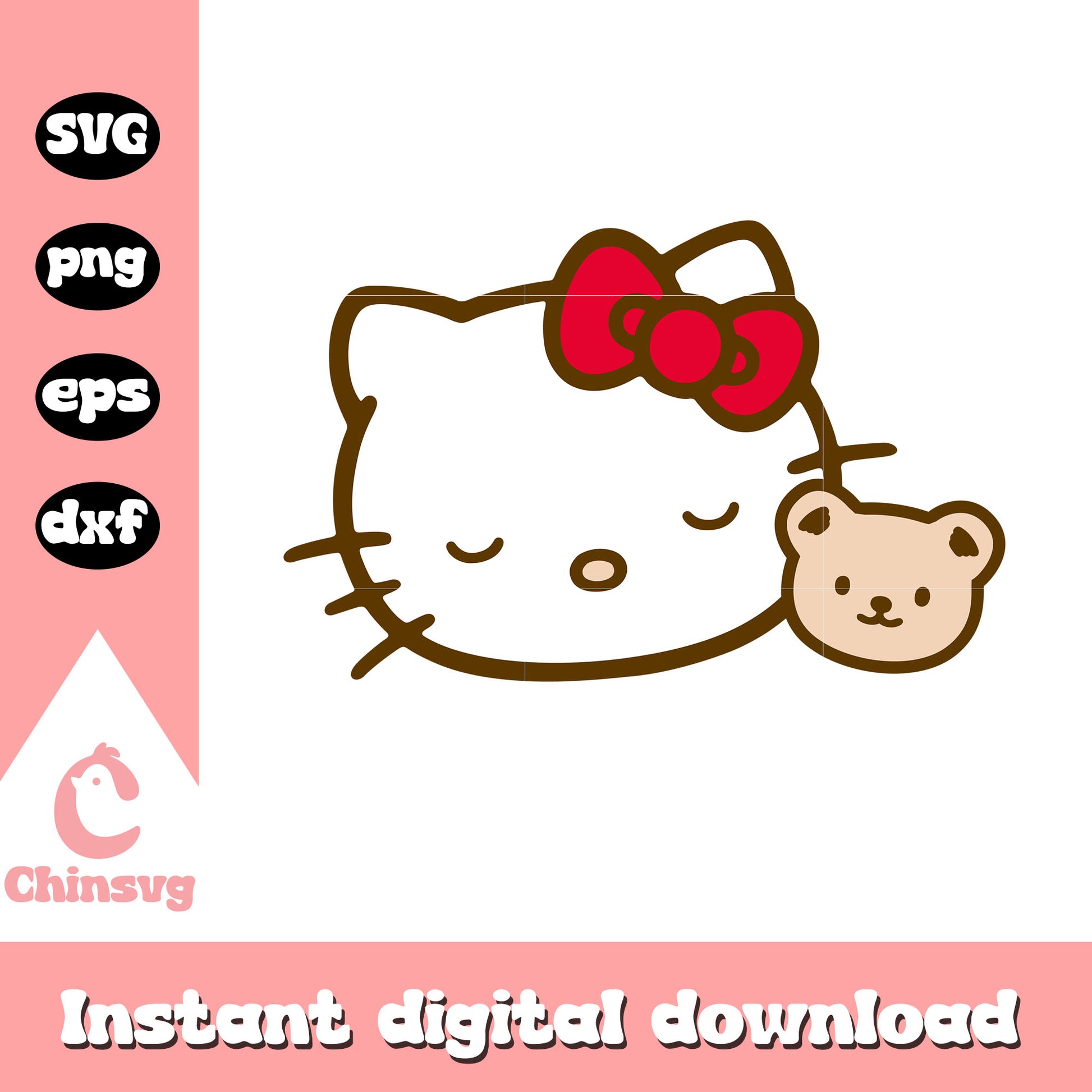 Hello kitty sleeping with teddy svg, hello kitty head svg