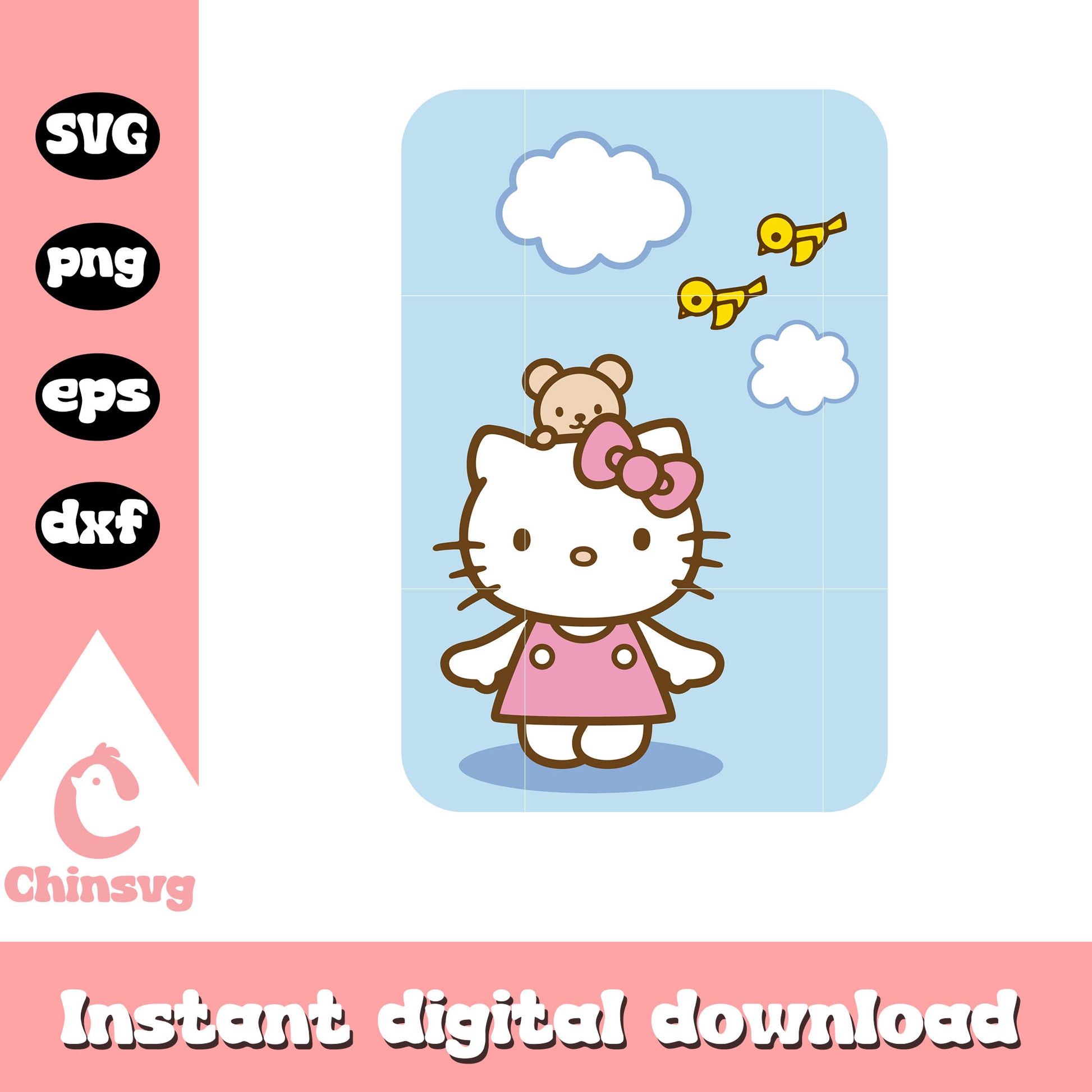 Hello kitty teddy rectangle svg, hello kitty cat svg, sanrio cartoon svg