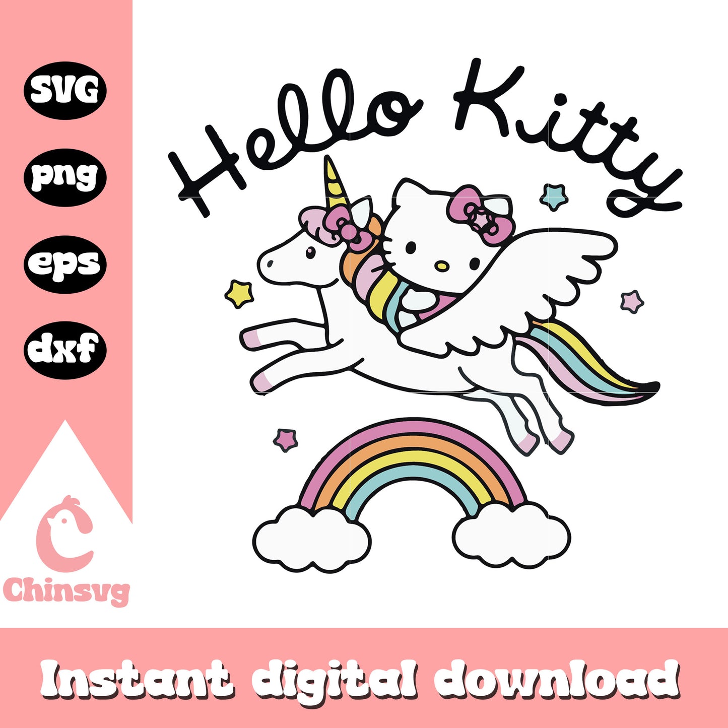 Hello kitty unicorn rainbow svg, sanrio hello kitty svg