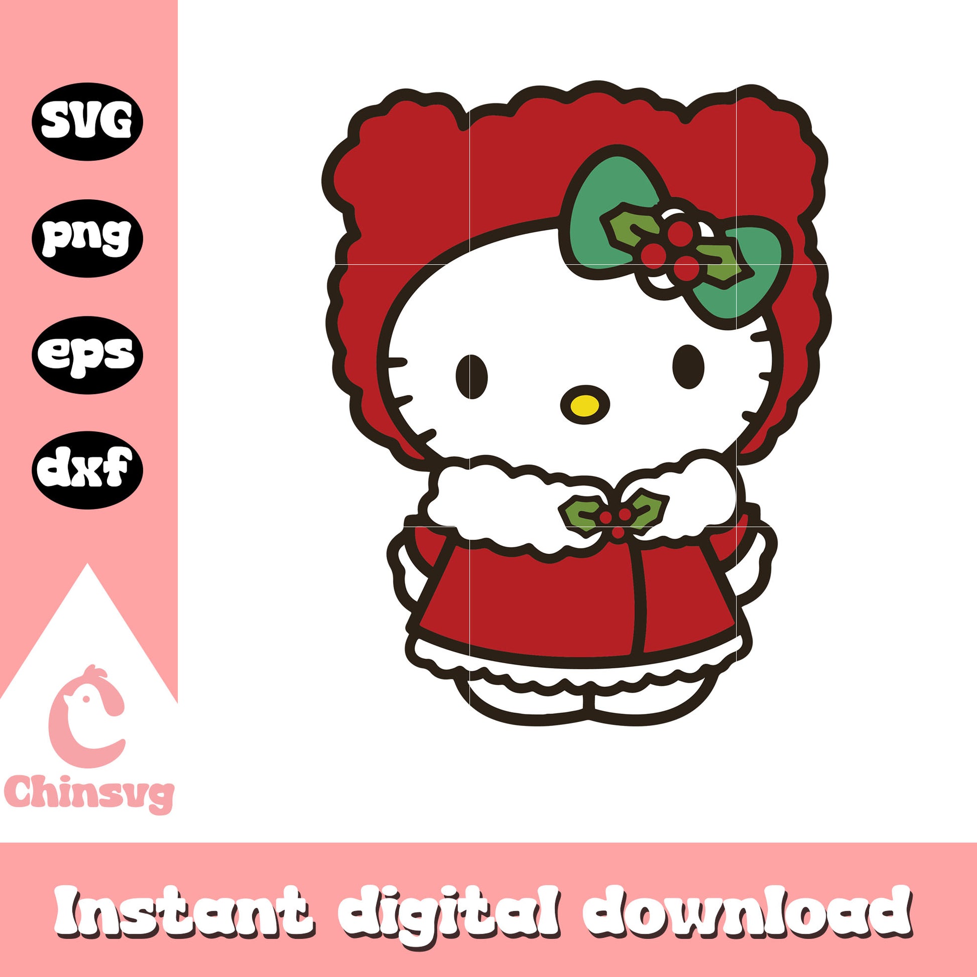 Hello kitty winter red costume svg design, hello kitty winter svg, kitty cat svg