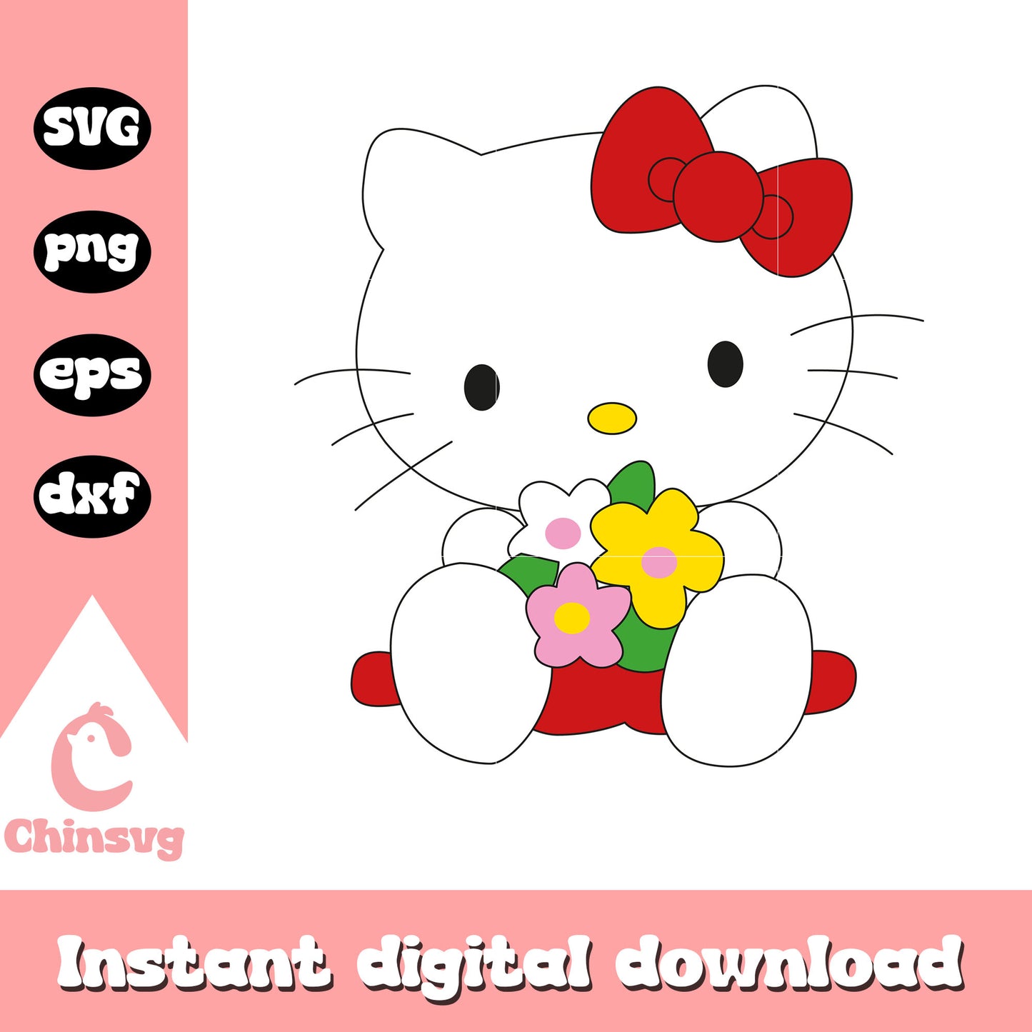 Hello kitty with flower sanrio svg, hello kitty by sanrio​ svg