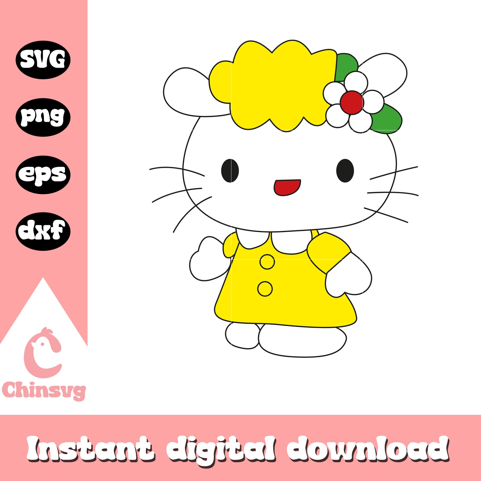 Hello kitty yellow funny costume svg, hello kitty costume svg