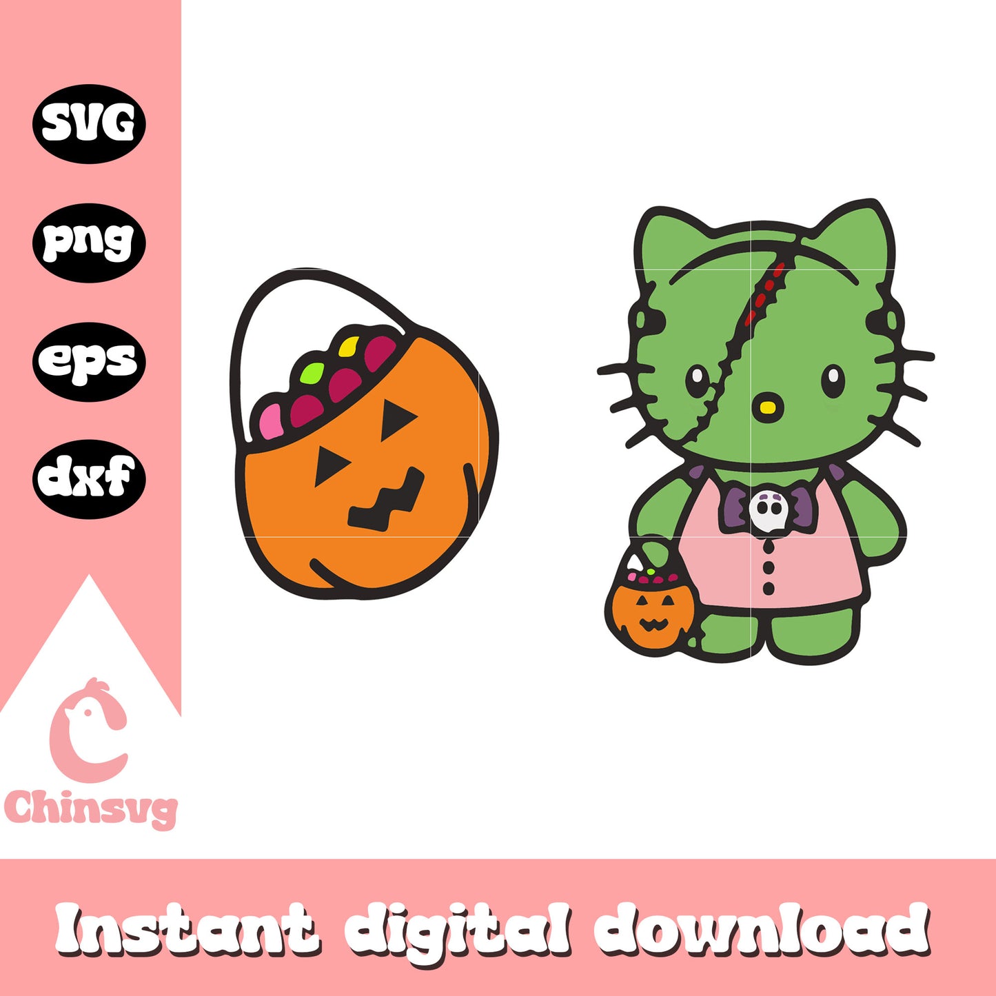 Hello kitty zombie pumpkin svg, hello kitty halloween svg