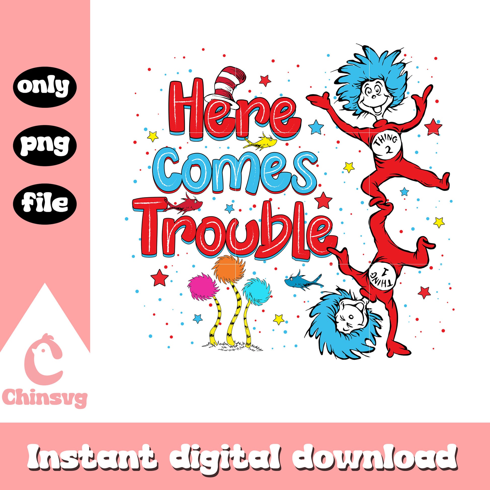 Here comes trouble things character png, dr seuss cartoon png