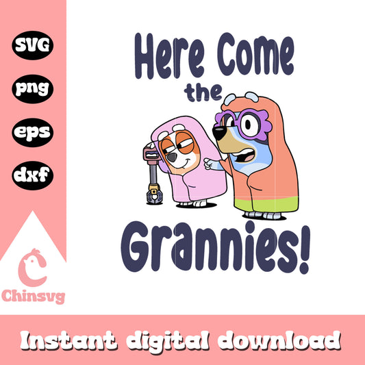 Here come the grannie design svg, bluey grouchy granny svg