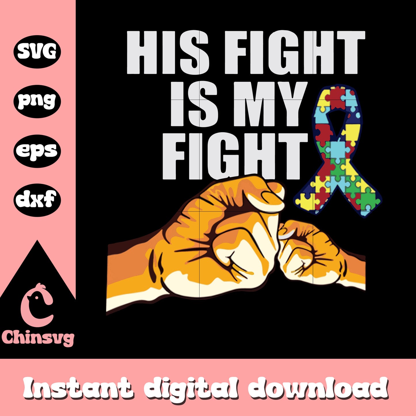 His fight is fight autism symbol svg, autism awareness ribbon svg