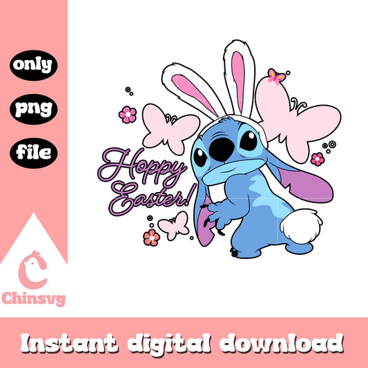 Hoppy easter stitch bunny png, easter day png, disney png