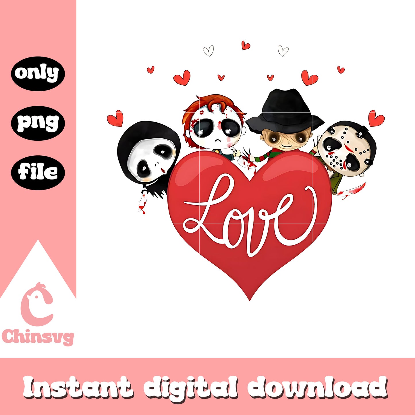 Horror characters love heart shape png, Horror characters png