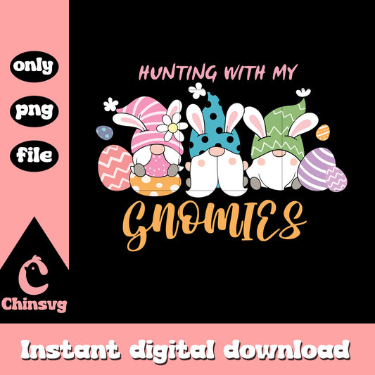 Hunting with my gnomies easter design png, gnome easter​ png