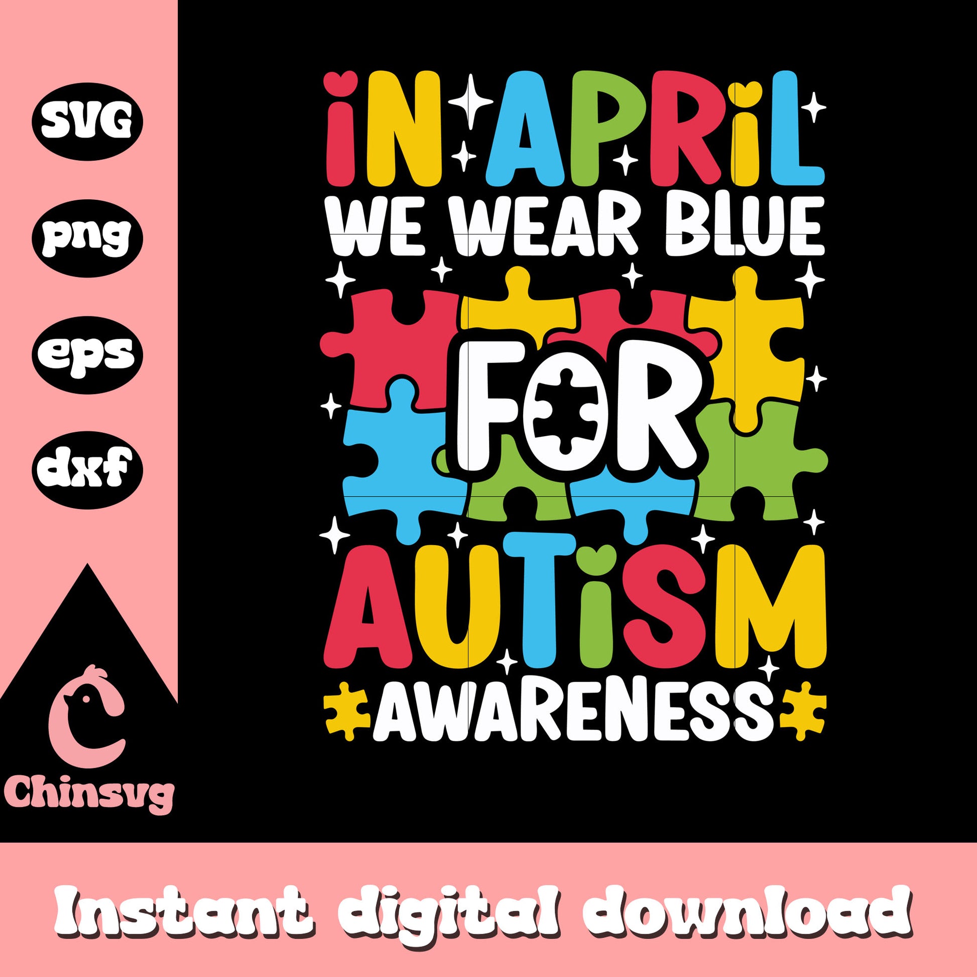 In april we wear blue for autism svg, autism awareness puzzle piece svg