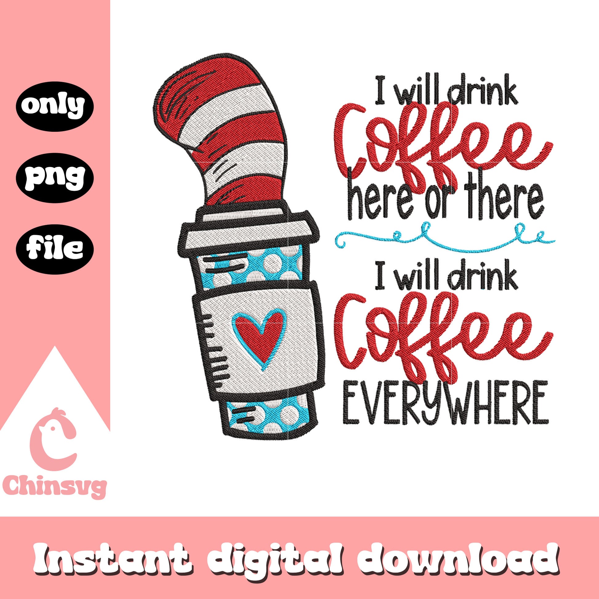 I will drink coffee here or there png, dr seuss png, coffee png