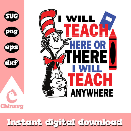 I will teach here or there design svg, the cat in the hat svg