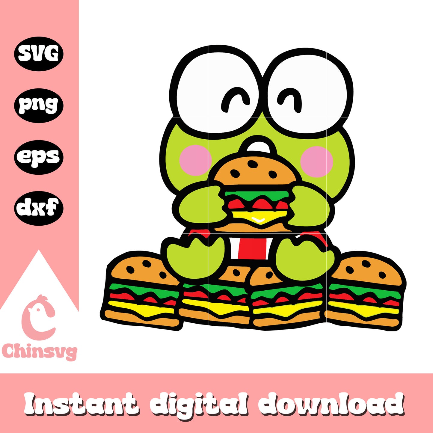 Keroppi eating hamburger design svg, sanrio hello kitty svg