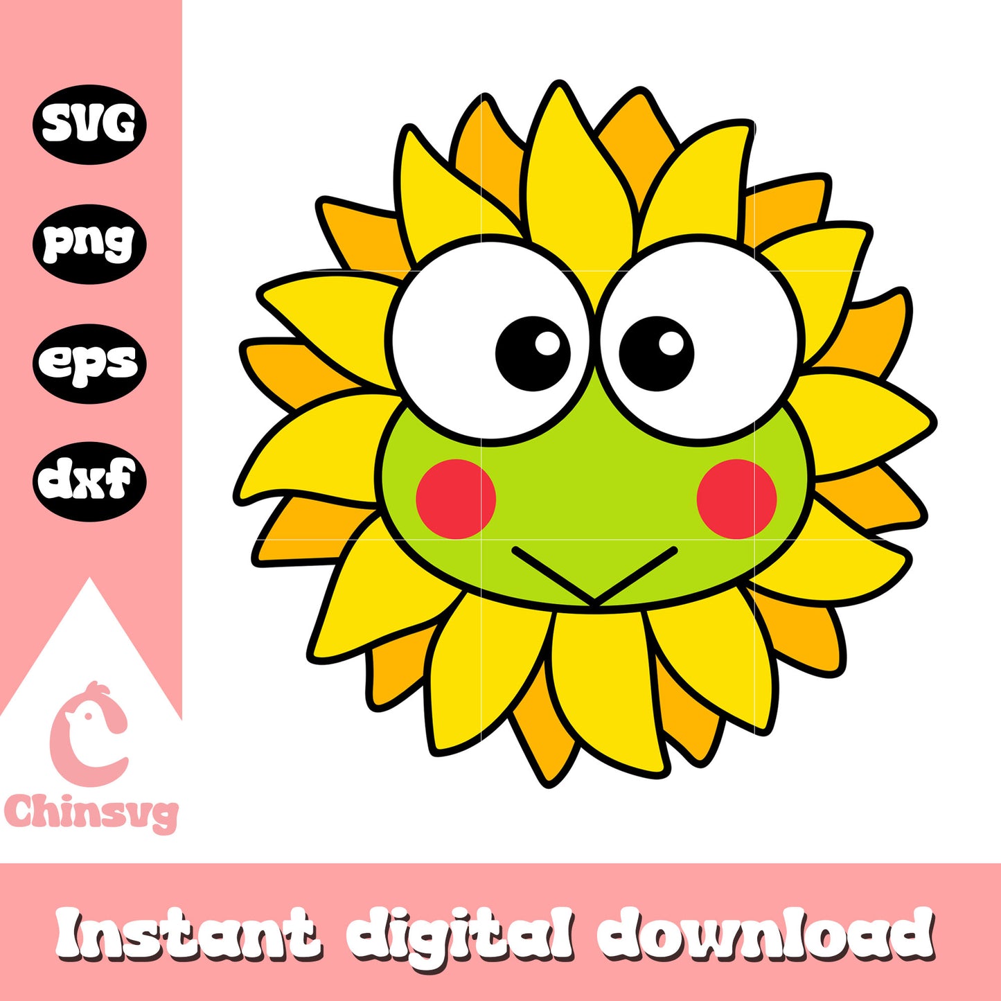 Keroppi face sunflower svg, sanrio hello kitty svg, sanrio cartoon svg