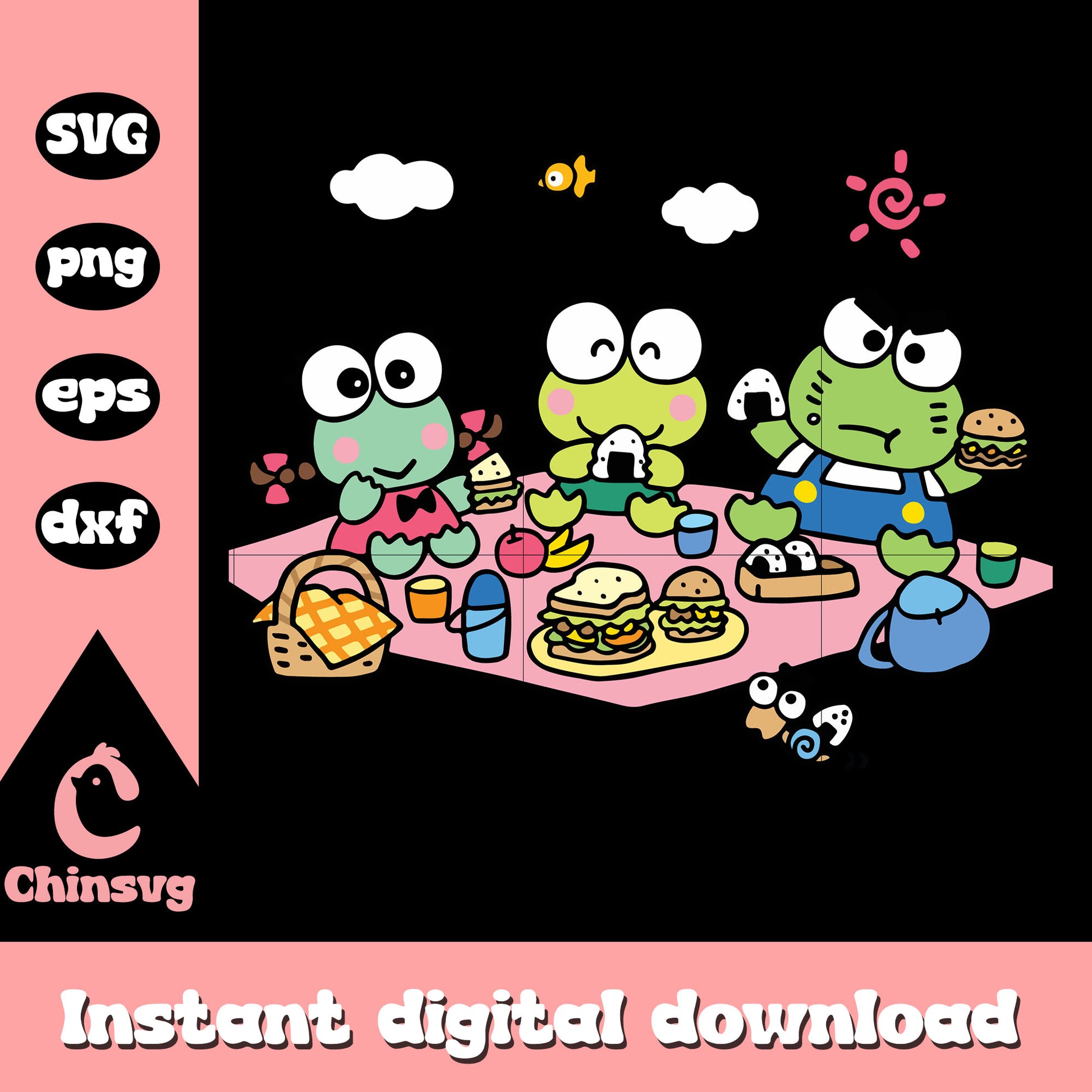 Keroppi family picnic svg, Keroppi svg, sanrio hello kitty svg