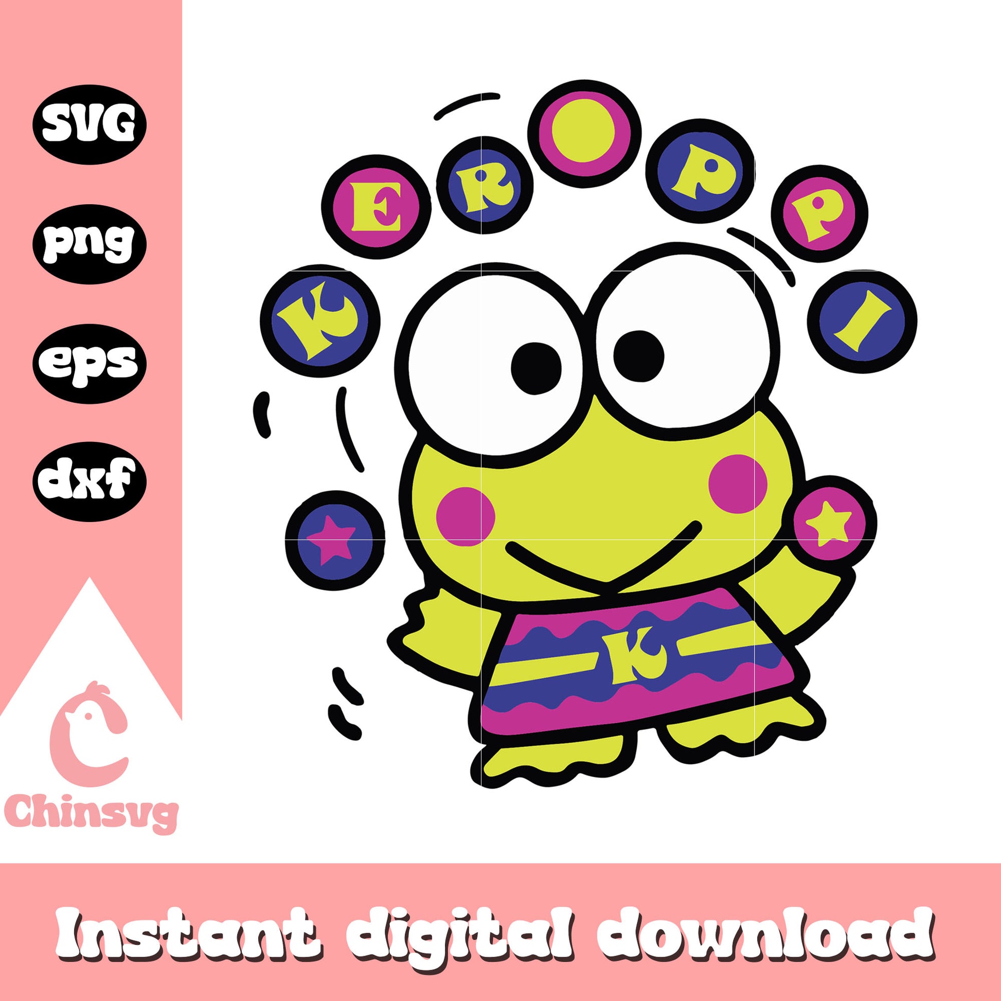 Keroppi hello kitty design svg, keroppi frog​ svg, sanrio cartoon svg