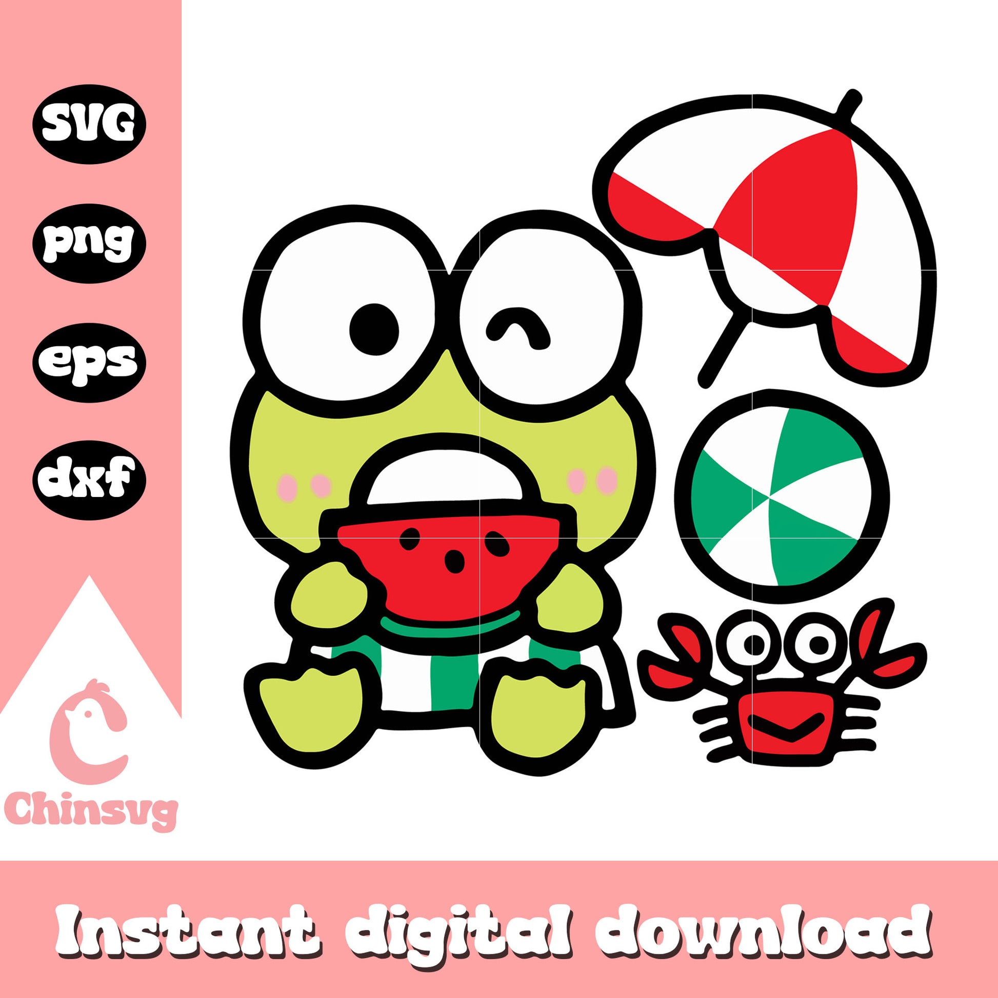 Keroppi summer svg, keroppi svg, sanrio hello kitty svg