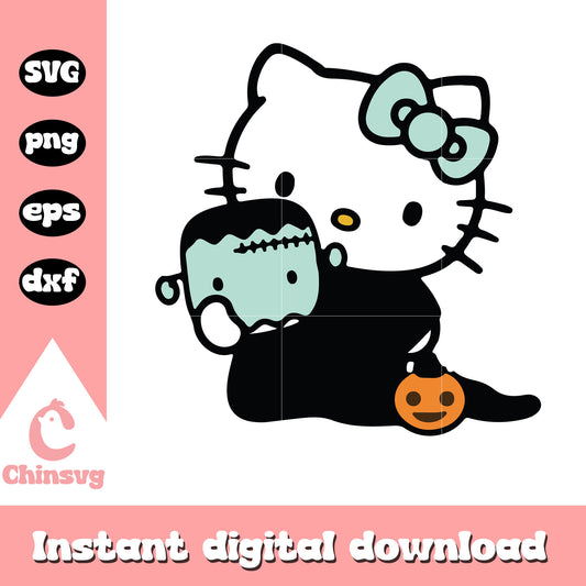 Kitty cat frankenstein halloween svg, halloween hello kitty svg