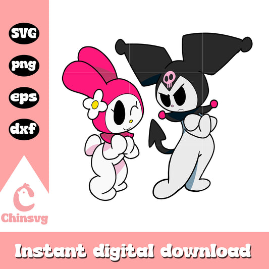 Kuromi and melody couple design svg, sanrio cartoon svg