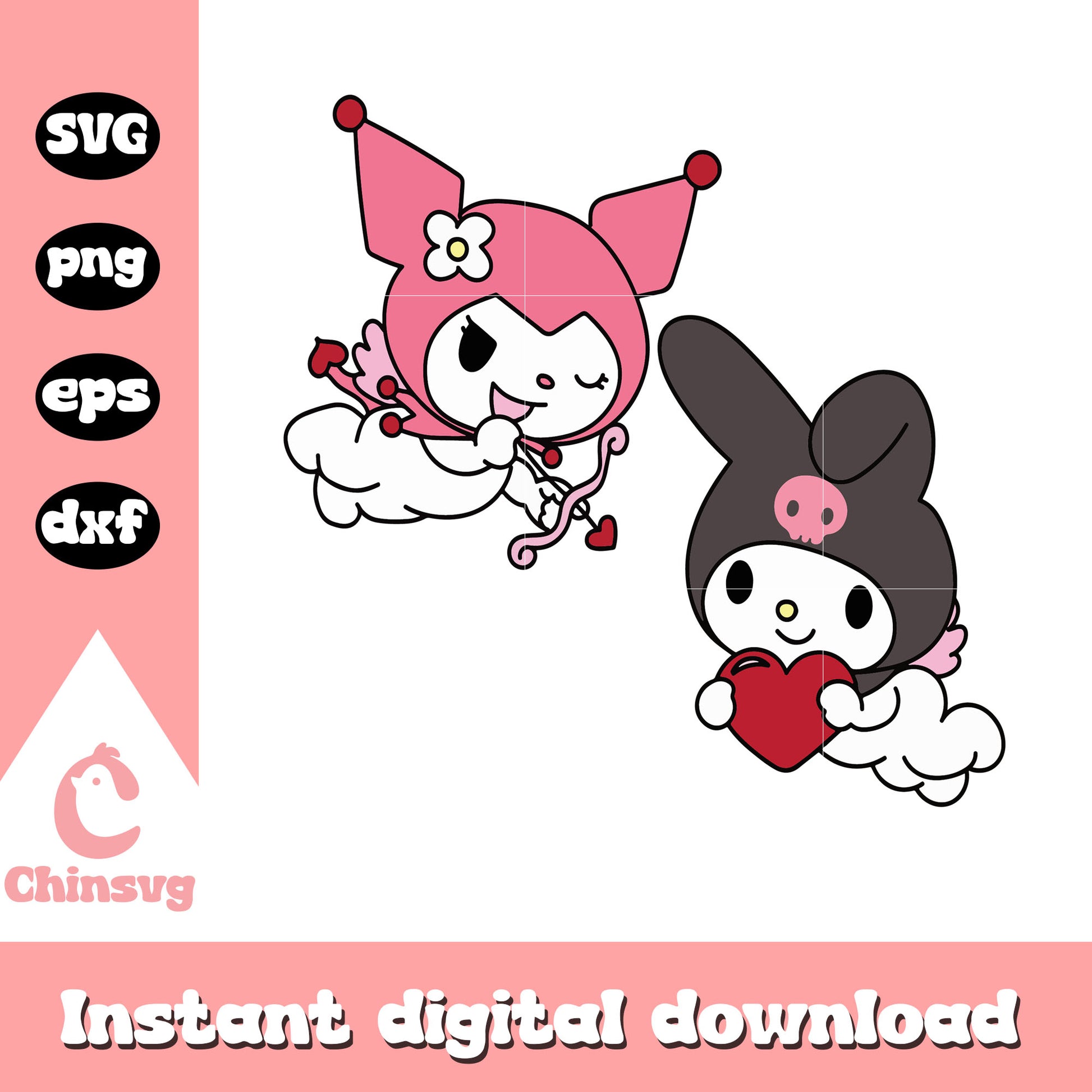 Kuromi and my melody cartoon svg, kuromi sanrio svg, sanrio characters svg