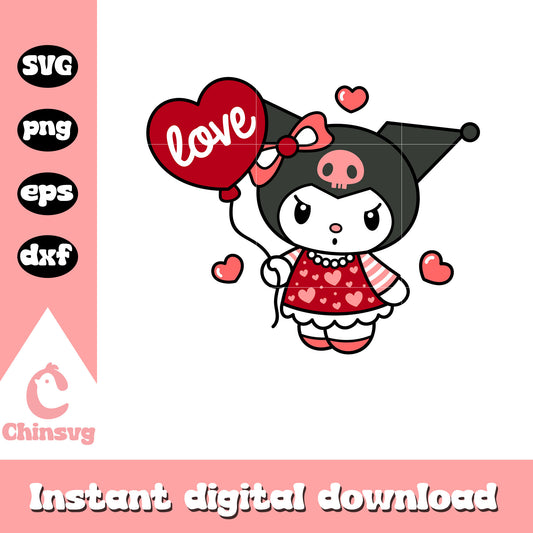 Kuromi balloon love valentine svg, hello kitty valentine svg