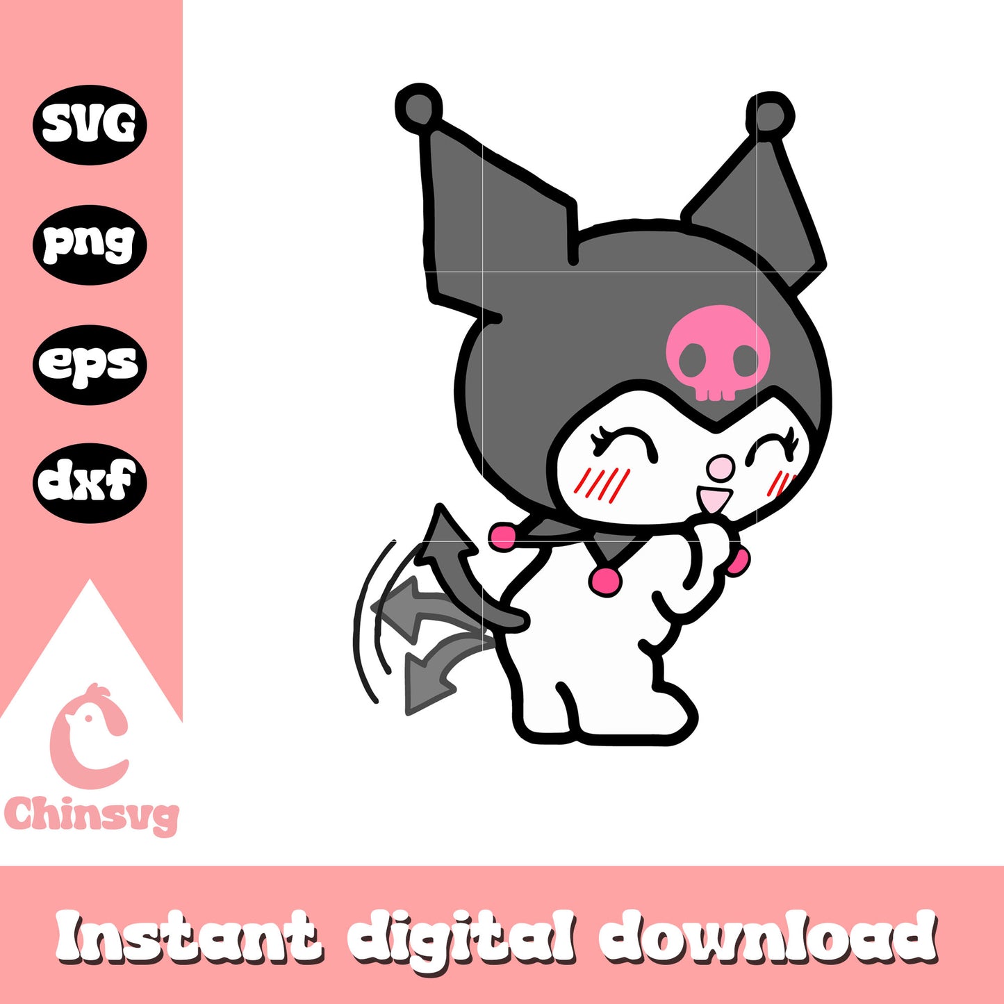 Kuromi cartoon wagging tail svg, kuromi sanrio svg, sanrio cartoon svg