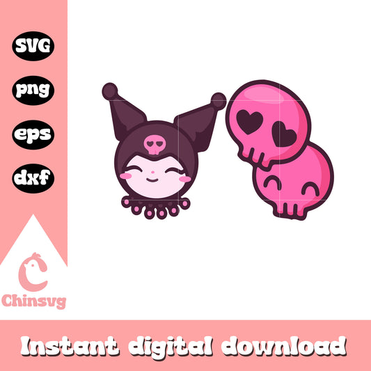 Kuromi chibi face svg, kuromi hello kitty​ svg, kuromi sanrio​ svg