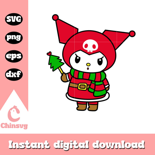 Kuromi merry christmas design svg, Kuromi christmas svg