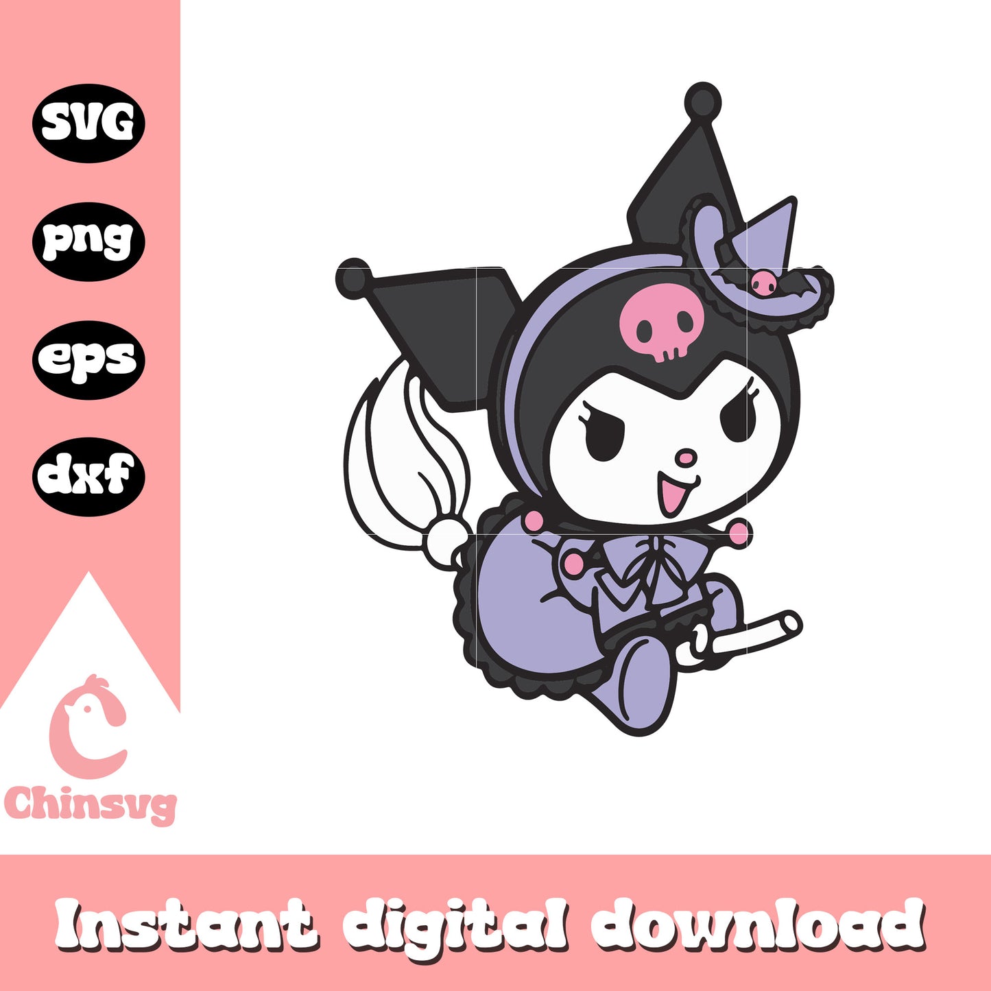 Kuromi sanrio cat maid costume svg, kuromi sanrio svg, sanrio cartoon svg