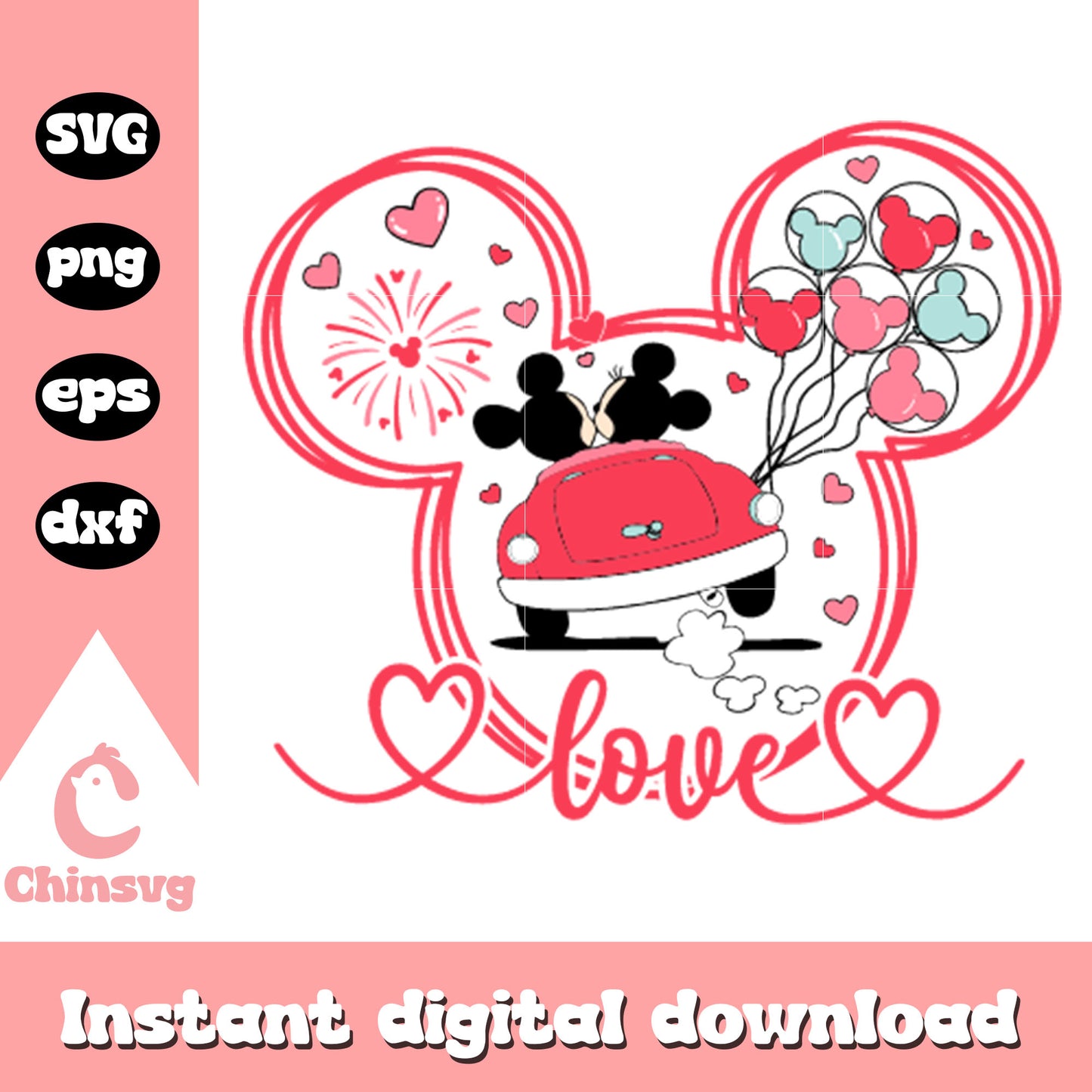 Love mickey minnie car valentine svg, disney valentine svg