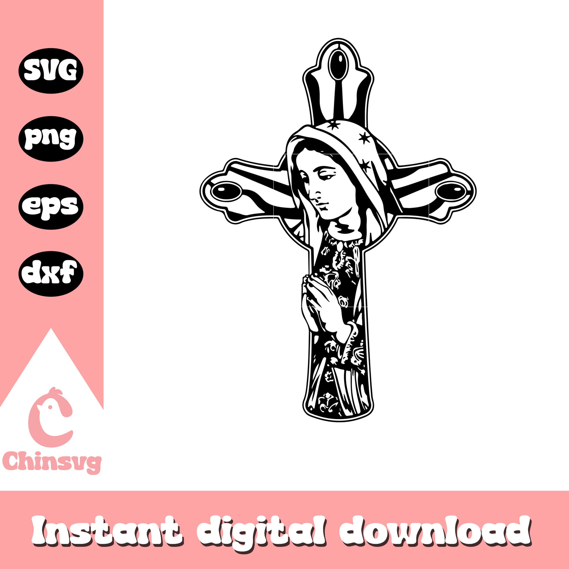 Mary mother of jesus cross svg, virgen de guadalupe svg