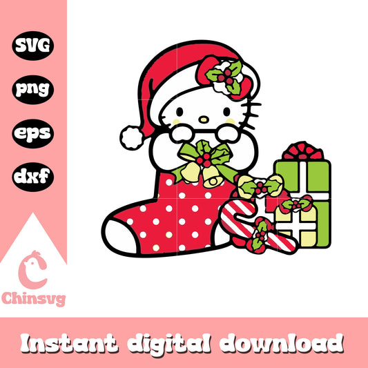 Merry christmas kitty santa svg, hello kitty christmas svg