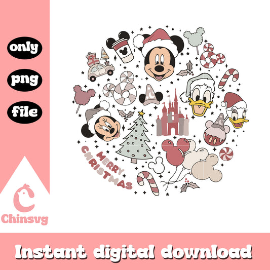 Merry christmas mickey characters head png, mickey christmas png