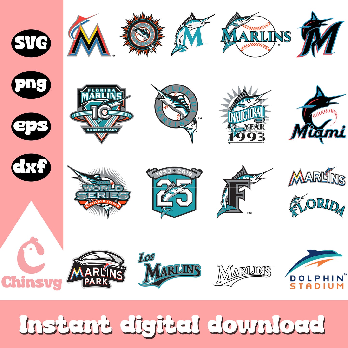 Miami marlins logo design bundle svg, miami marlins​ svg