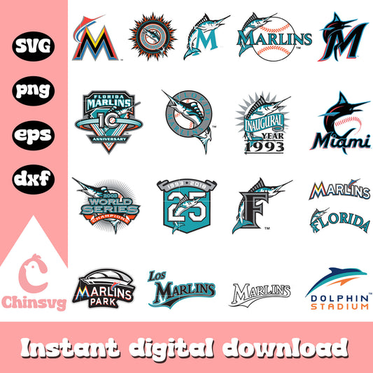 Miami marlins logo design bundle svg, miami marlins​ svg