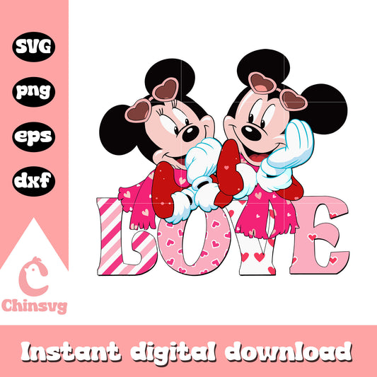 Mickey and Minnie love svg, valentine font svg, disney svg