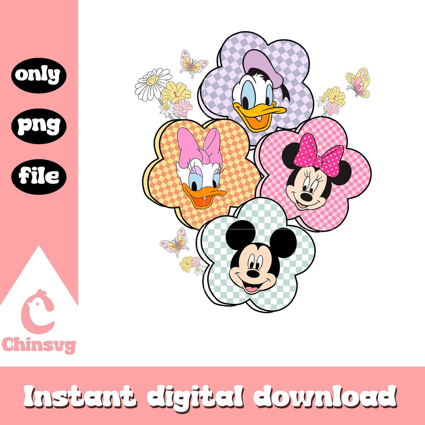 Mickey and friends face flower design png, disney easter png