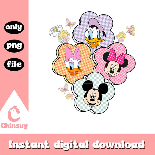 Mickey and friends face flower design png, disney easter png