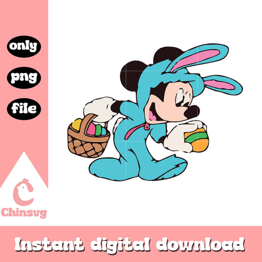 Mickey bunny blue and egg basket png, mickey easter​ png