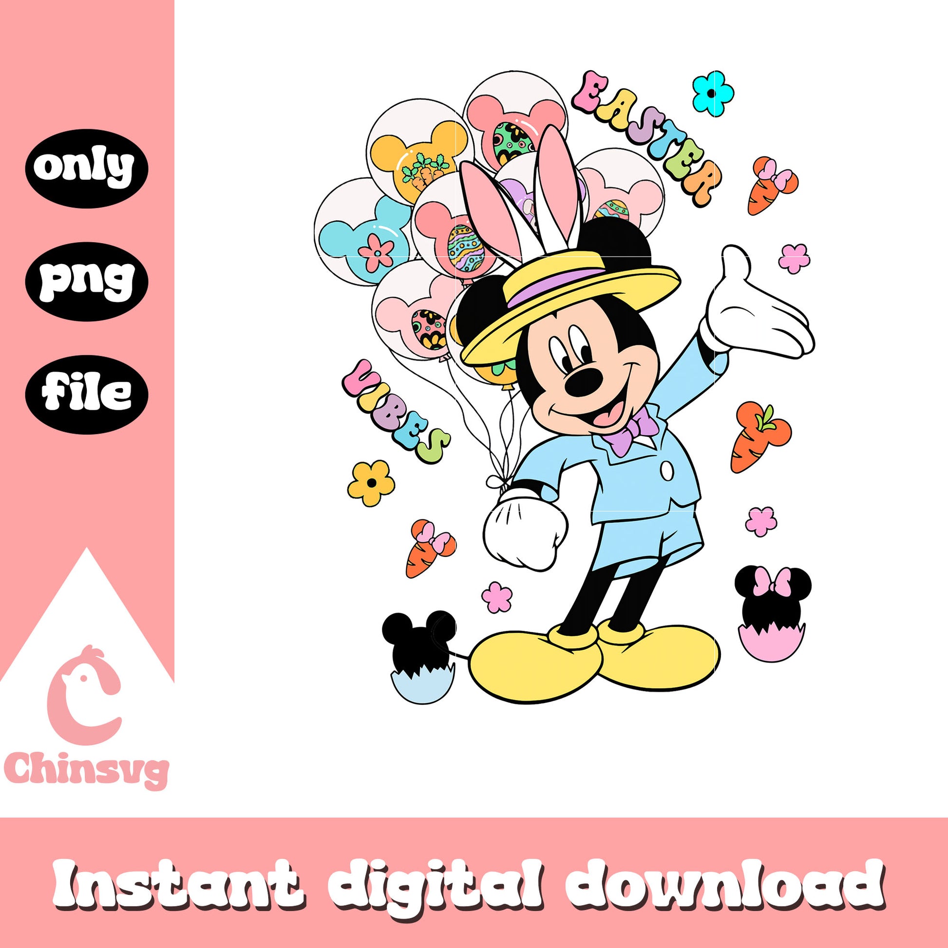 Mickey bunny easter balloon png, easter vibes png, mickey mouse png