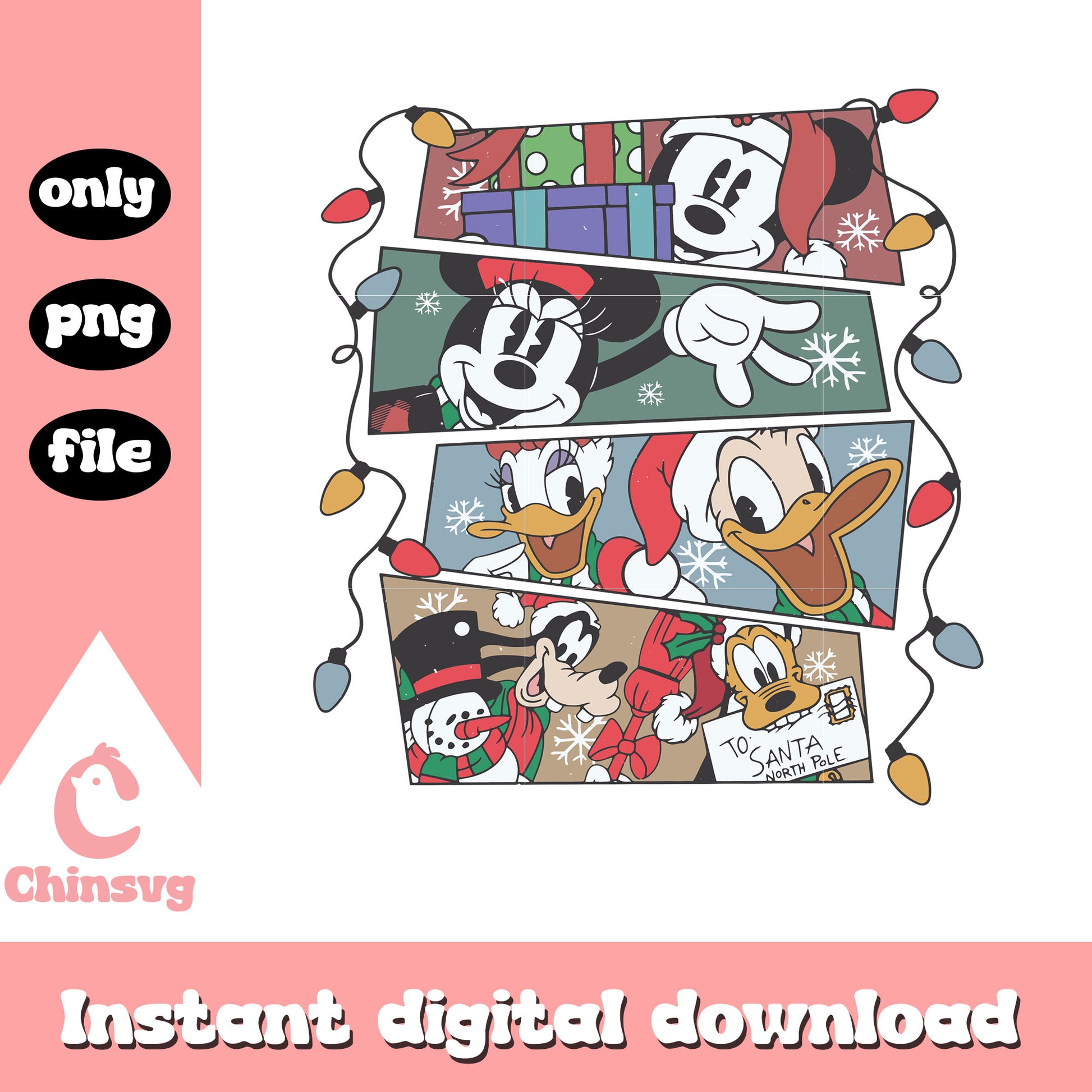 Mickey characters merry christmas lights png, mickey christmas png