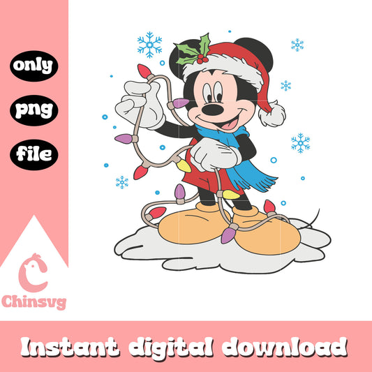 Mickey christmas lights snow design png, mickey mouse christmas​ png