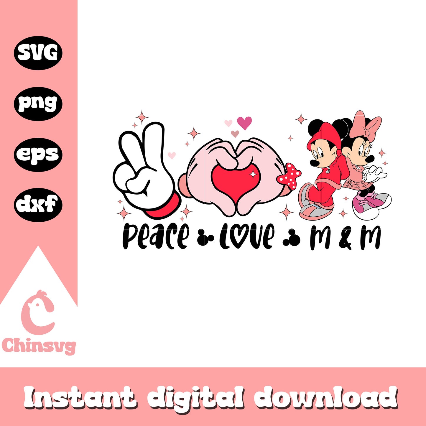 Mickey couple peace love m&m svg, valentines mickey and minnie​ svg