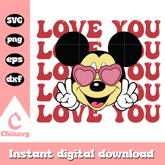 Mickey face love you valentine svg, mickey mouse face, valentine svg