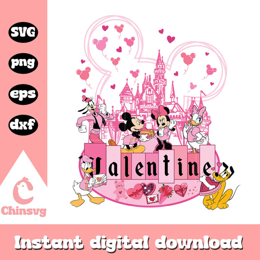 Mickey friends castle valentine design svg, disney valentine svg